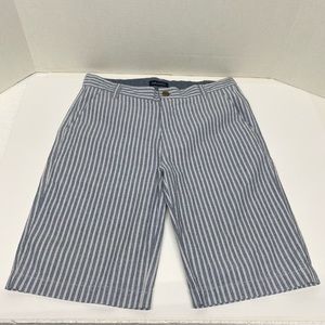 Nautica Girls Shorts Size 16 Blue and white Striped 3 Pockets button zip closure